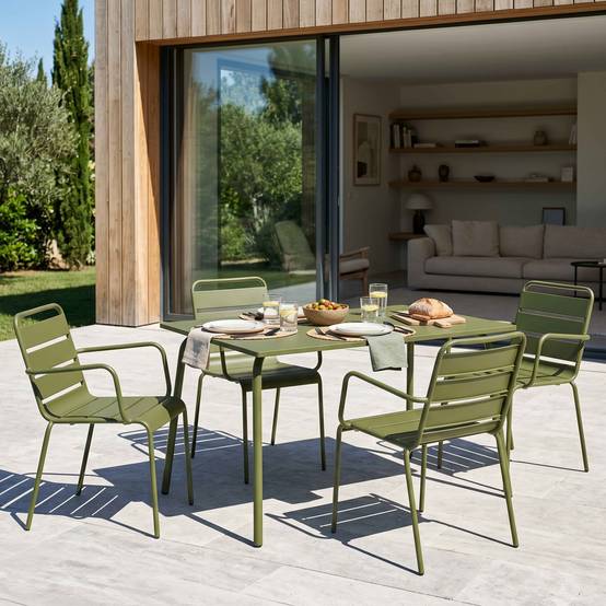 Oviala - Ensemble table de jardin et 4 fauteuils en métal vert Kaki Palavas - Oviala - Image 2