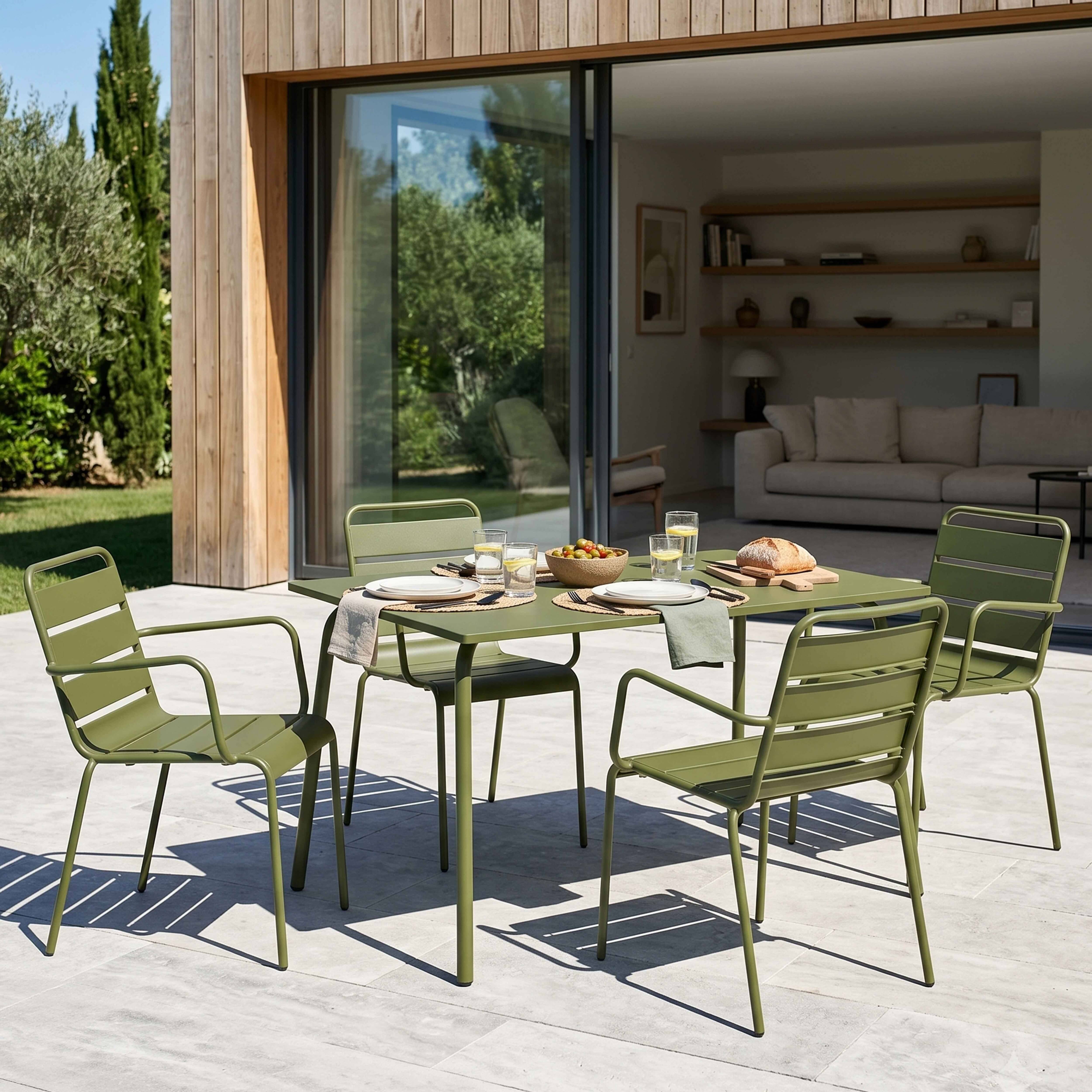 Oviala - Ensemble table de jardin et 4 fauteuils en métal vert Kaki Palavas - Oviala - Image 2