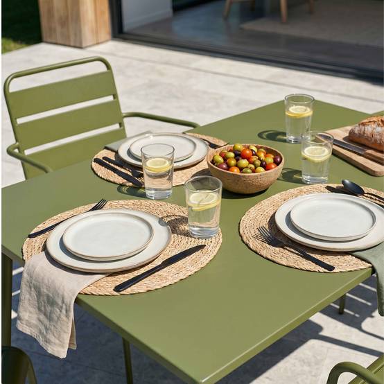 Oviala - Ensemble table de jardin et 4 fauteuils en métal vert Kaki Palavas - Oviala - Image 3