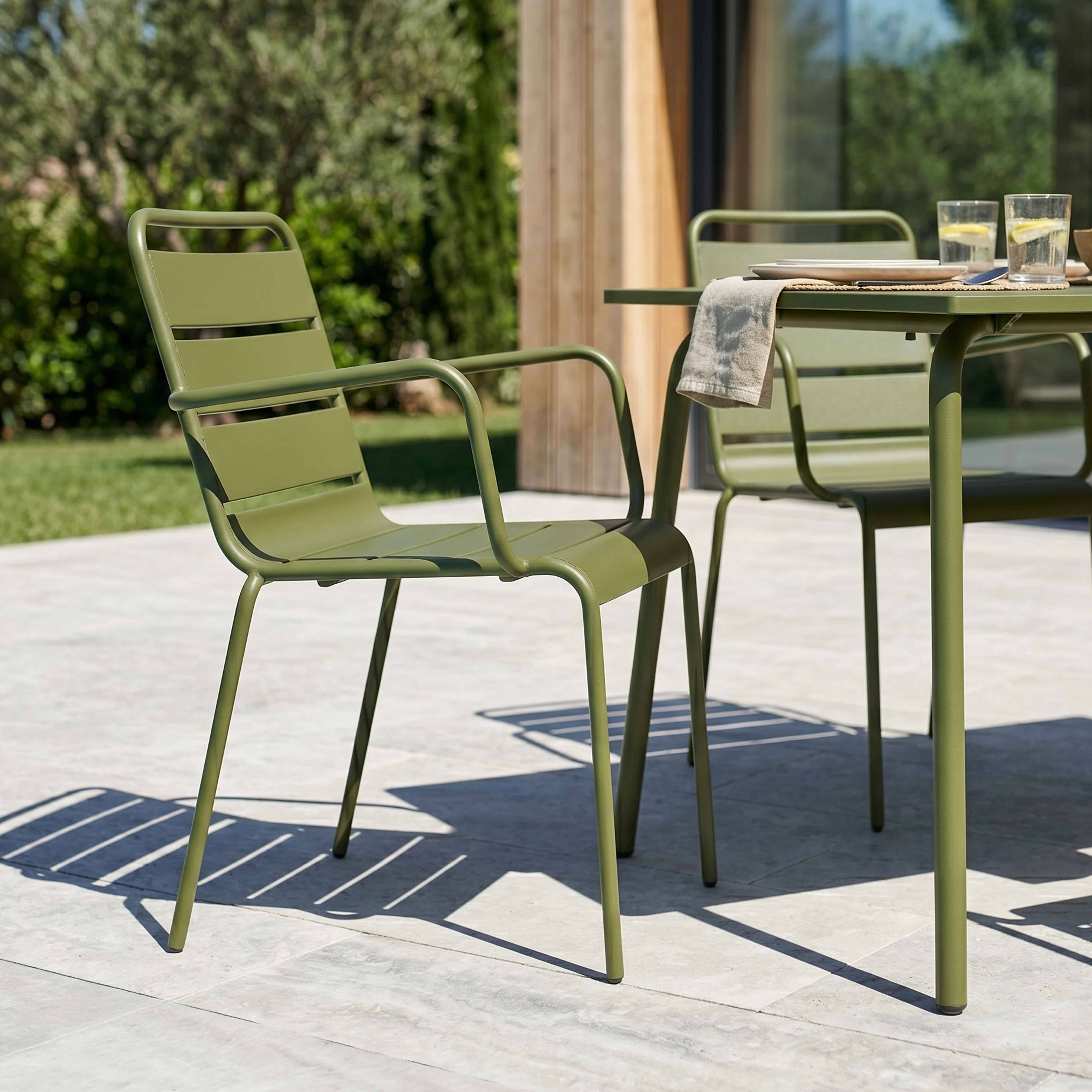 Oviala - Ensemble table de jardin et 4 fauteuils en métal vert Kaki Palavas - Oviala - Image 4