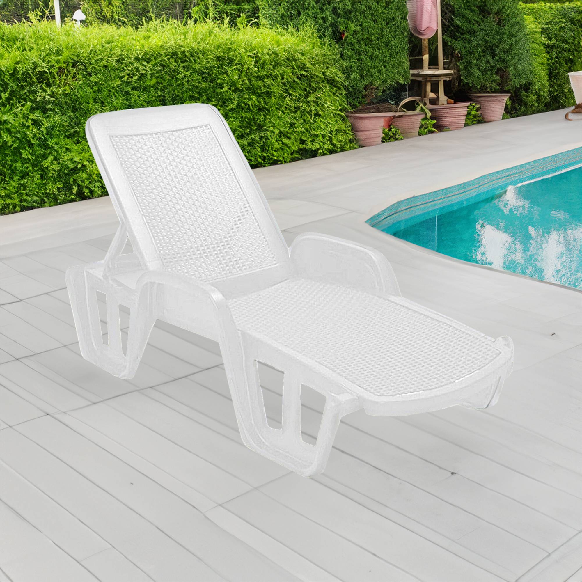 Dmora - Bains de soleil Dinite, Chaise longue de jardin réglable avec accoudoirs, Chaise longue d'extérieur, 100% Made in Italy, 192x71h100 cm, Blanc - Dmora - Imagen 2