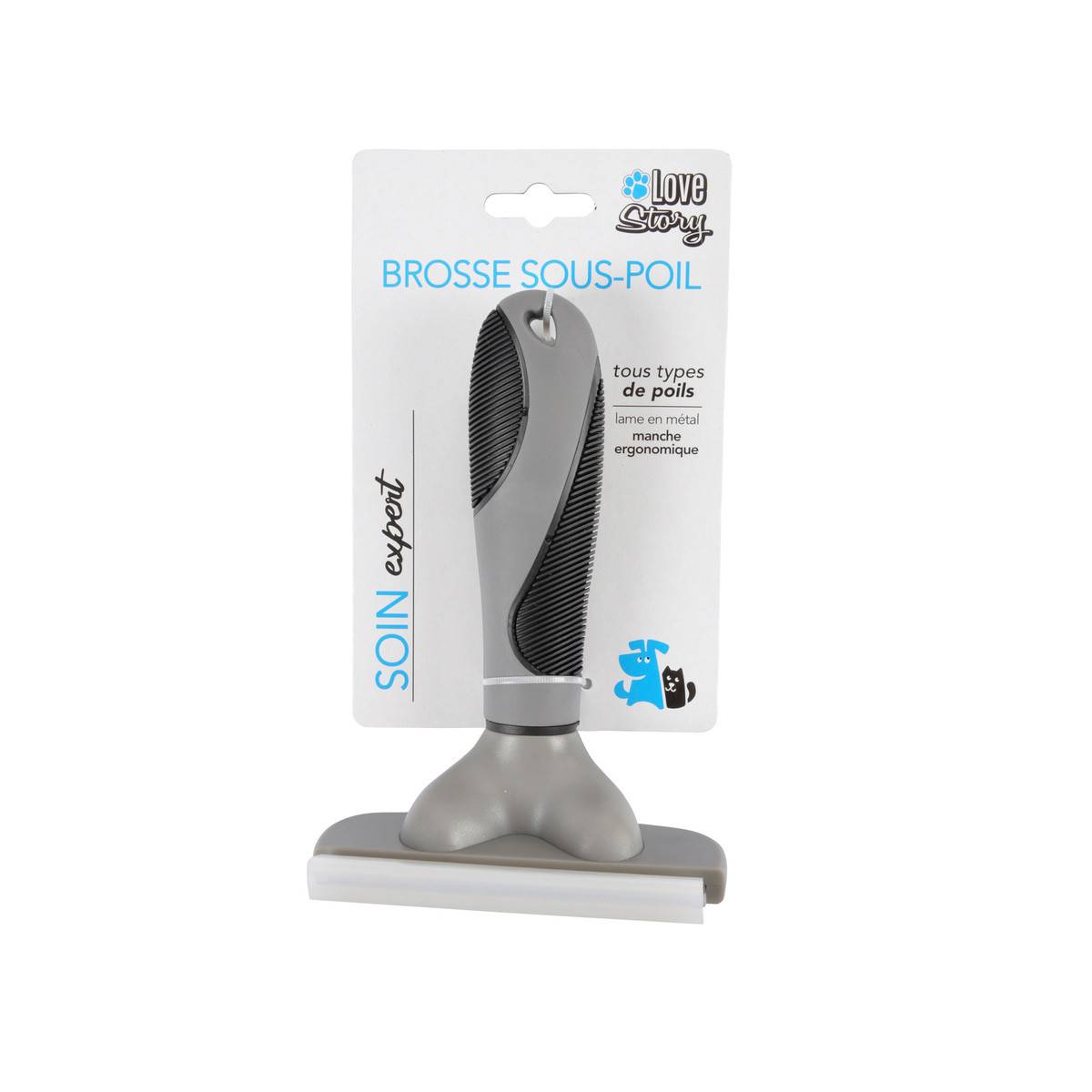 Love Story - Brosse pour Chien & Chat "Sous Poils" 16cm Gris - Image 4