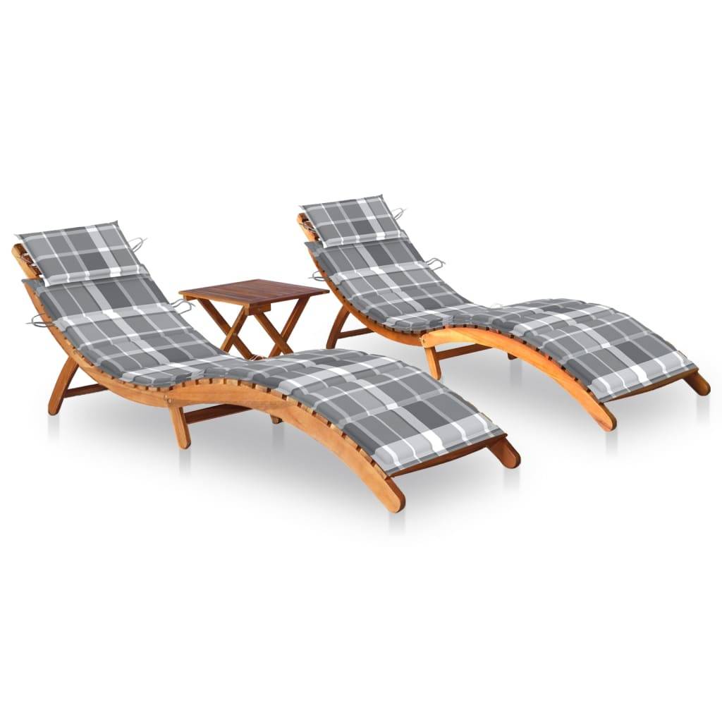 Helloshop26 - Lot de 2 transats chaise longue bain de soleil lit de jardin terrasse meuble d'extérieur avec table et coussins acacia solide - Imagen 1