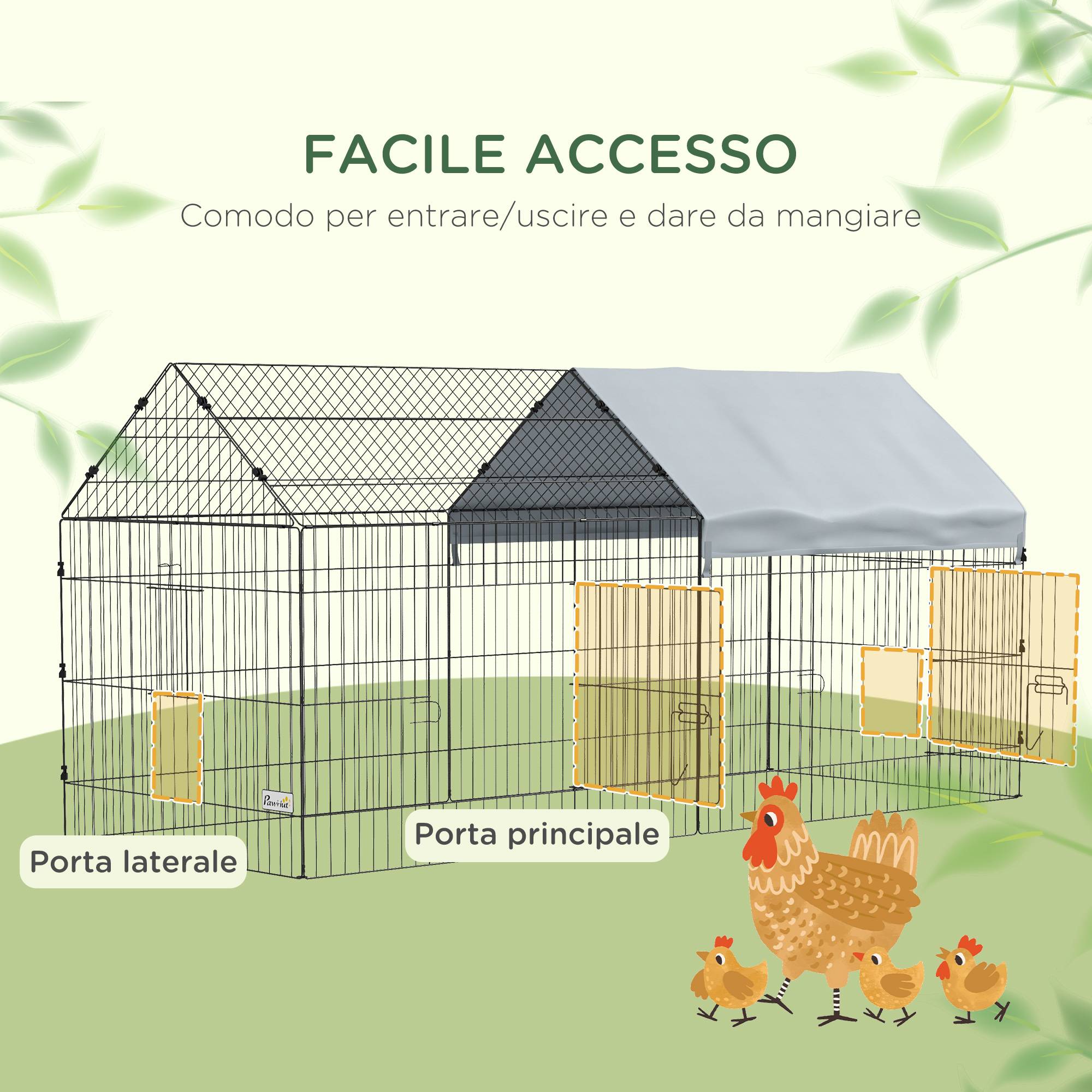 Cage intérieur/extérieur pour lapins avec maison et toit, 220x85x103 cm, argent - Image 6