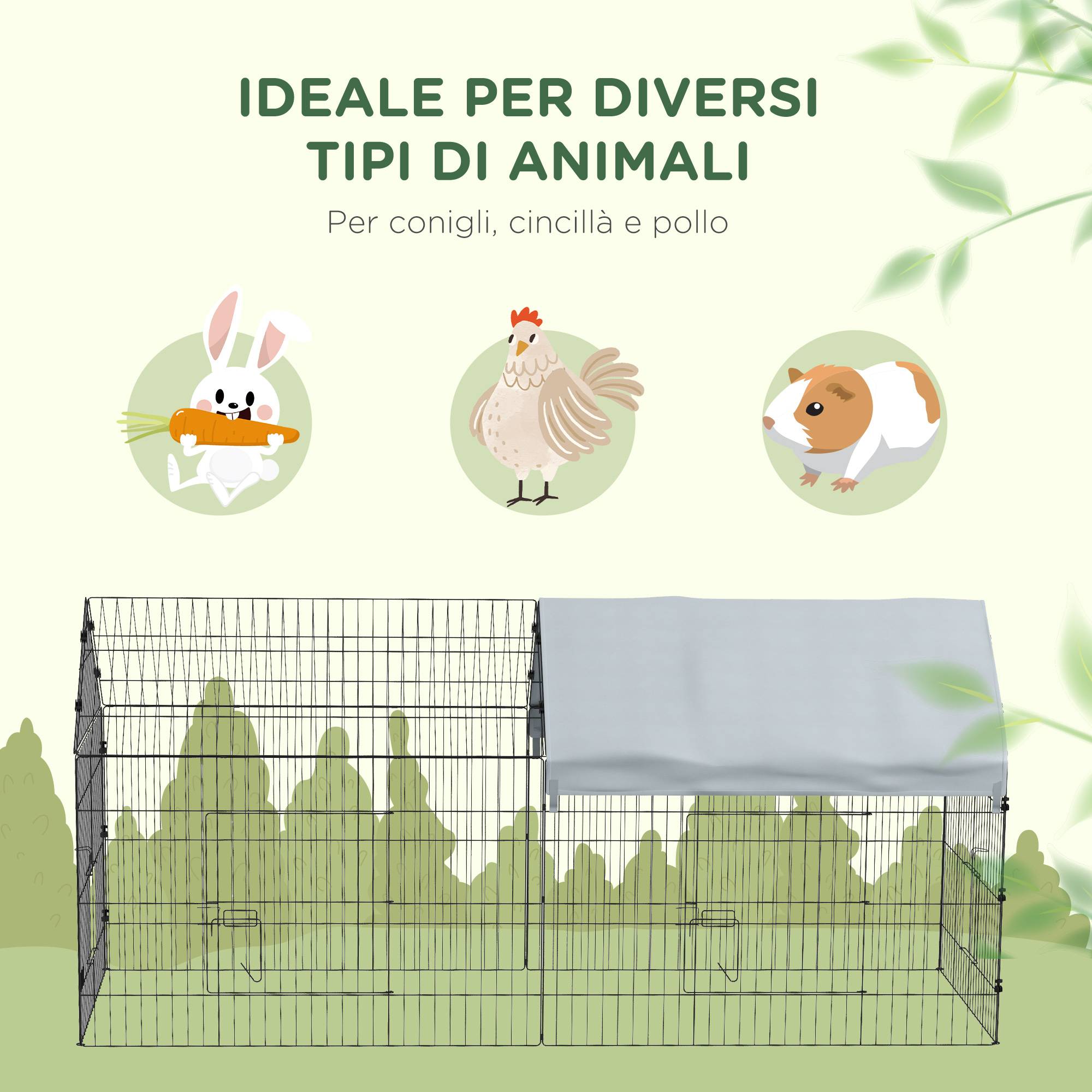 Cage intérieur/extérieur pour lapins avec maison et toit, 220x85x103 cm, argent - Image 8