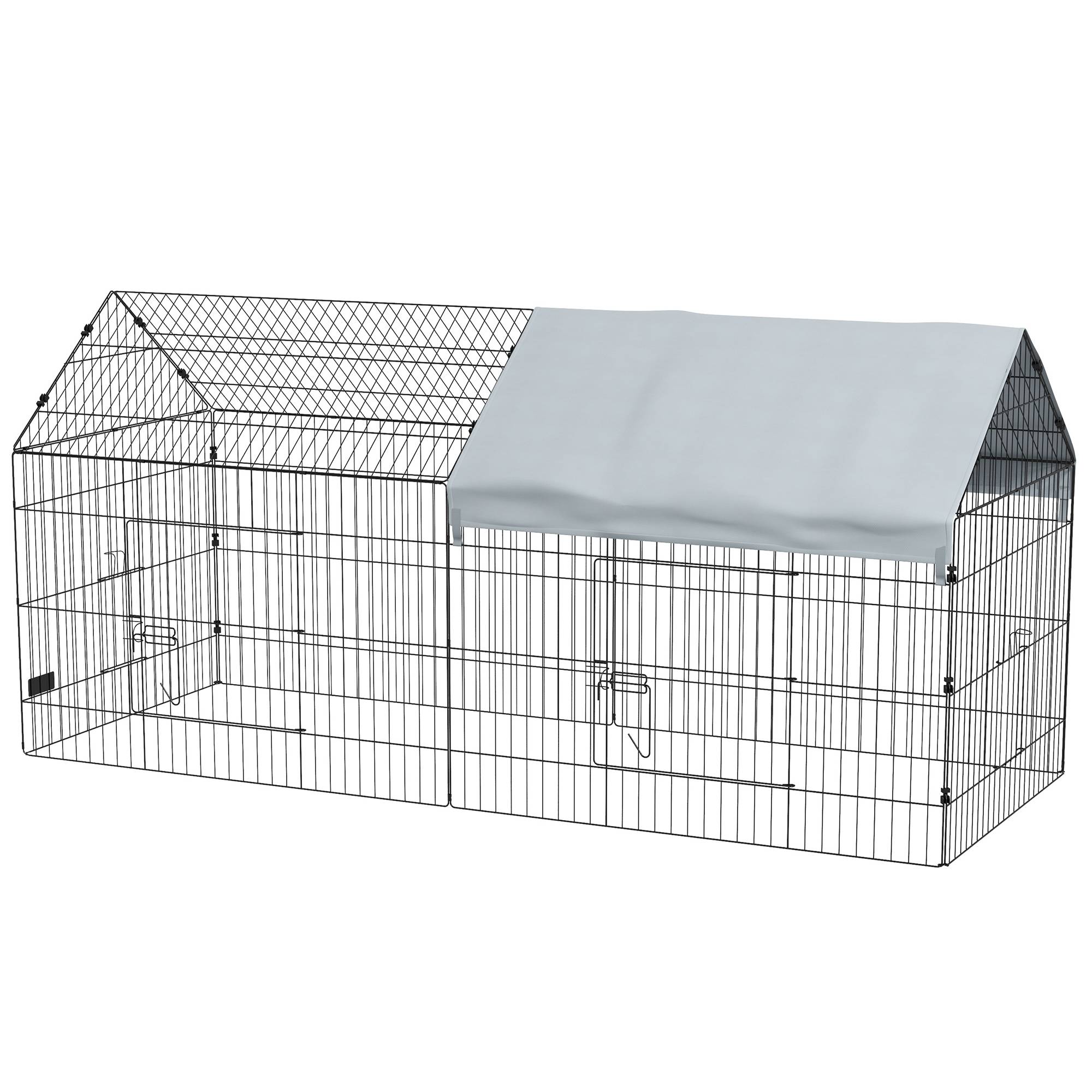 Cage intérieur/extérieur pour lapins avec maison et toit, 220x85x103 cm, argent - Image 2