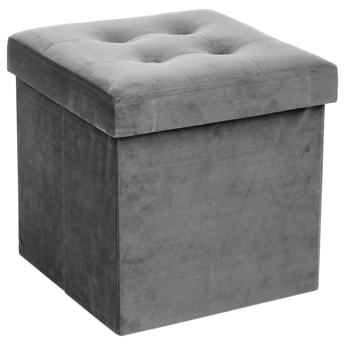 Atmosphera - Pouf pliant "Lysandre" velours gris souris - Atmosphera Créateur d'intérieur - Imagen 2
