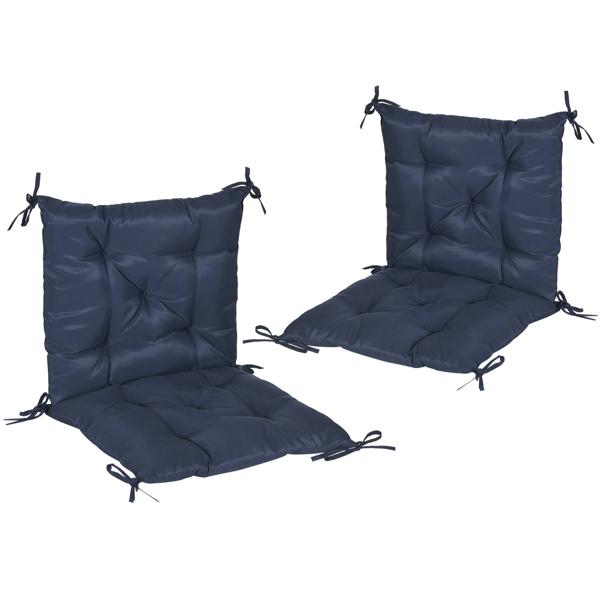 ComfortXL - Lot de 2 coussins de chaise polyester 98 x 50 x 8 cm bleu foncé intérieur extérieur avec liens de fixation - Image 8