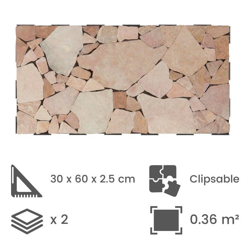 Dalle pierre mosaïque Snap & Go 30x60 cm (lot de 2) - Rose  - Snap & Go - Imagen 2