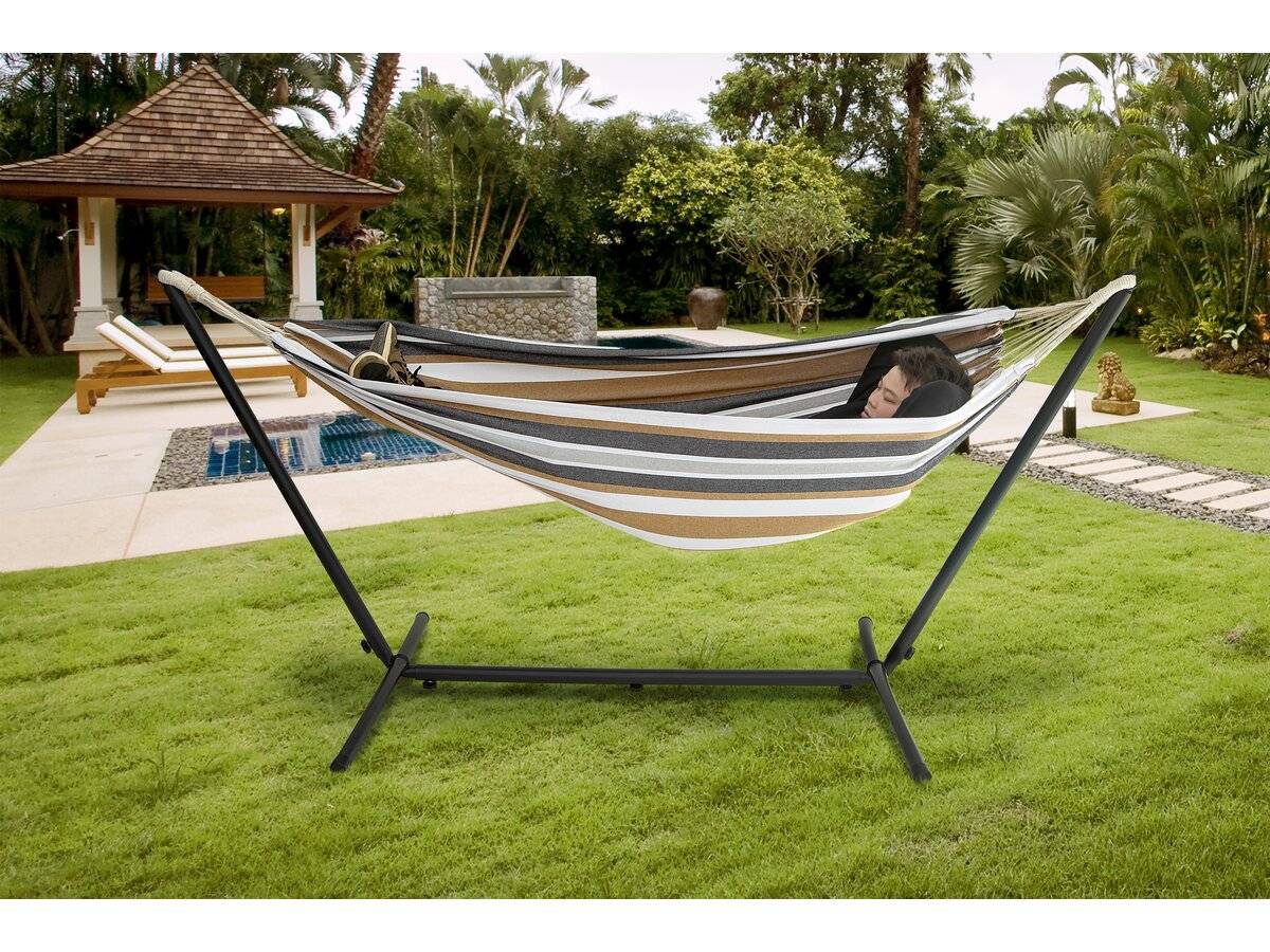Habitat Et Jardin - Hamac Avec Support En Métal 150 X 200 Cm-  Marron Et Blanc -habitat Et Jardin - Imagen 2