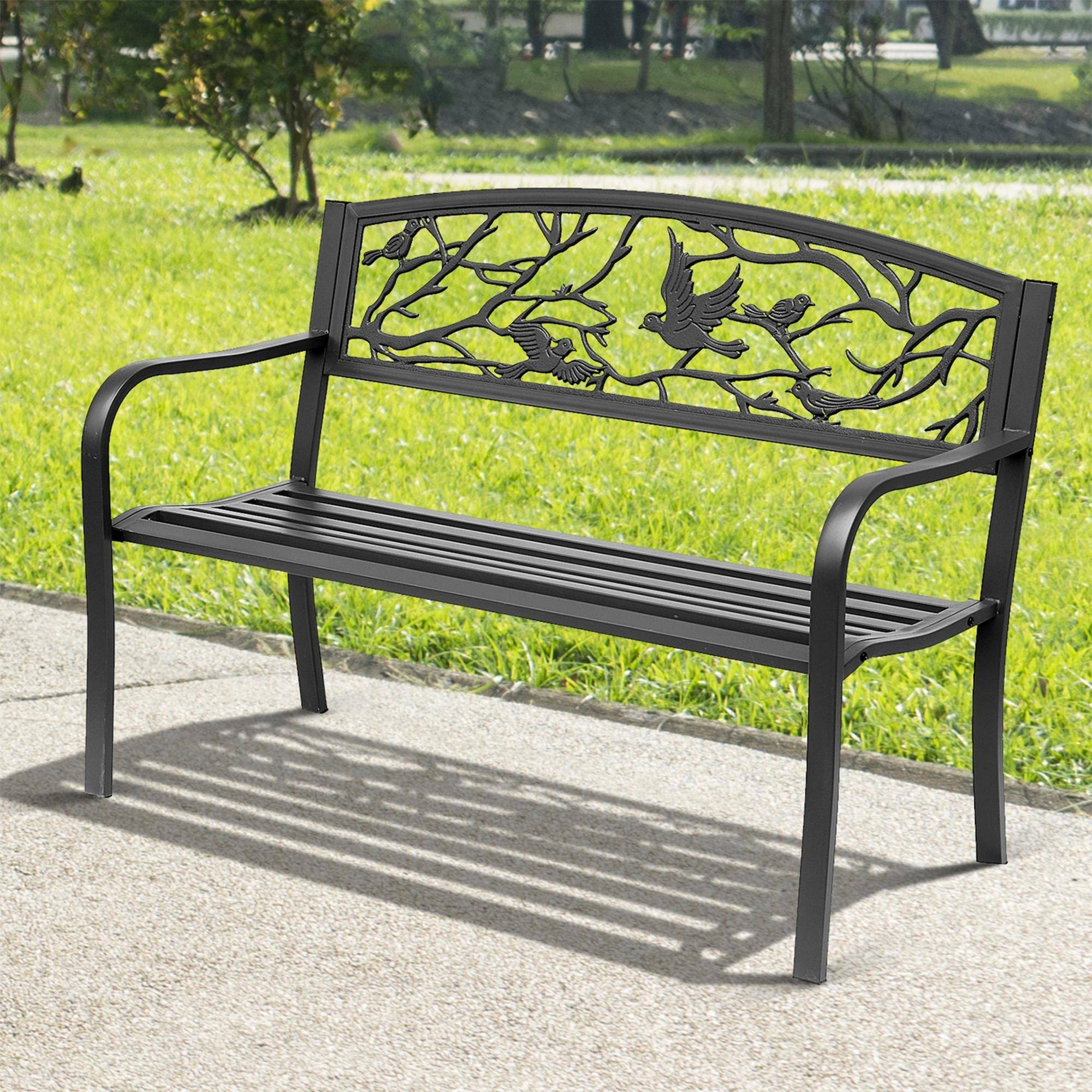 ComfortXL - Banc de jardin métal époxy pour terrasse et balcon assise à lattes 127cm noir - ComfortXL Outdoor Living - Image 3