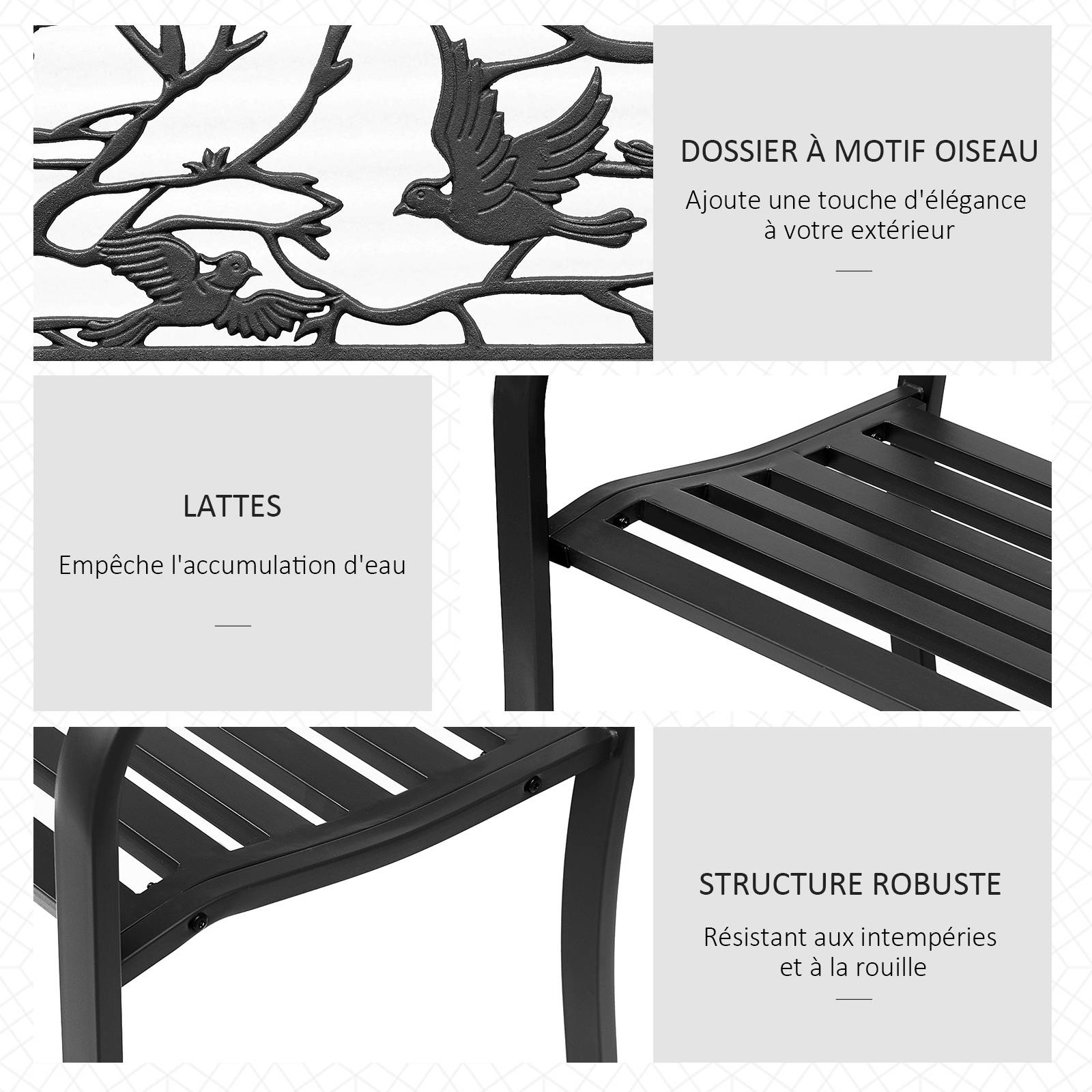 ComfortXL - Banc de jardin métal époxy pour terrasse et balcon assise à lattes 127cm noir - ComfortXL Outdoor Living - Image 7