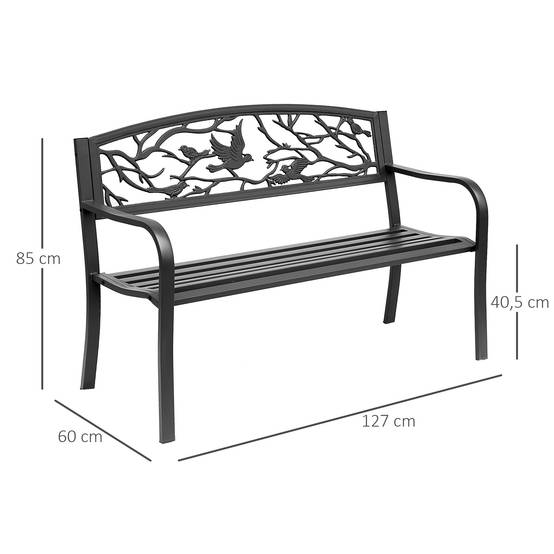 ComfortXL - Banc de jardin métal époxy pour terrasse et balcon assise à lattes 127cm noir - ComfortXL Outdoor Living - Image 5
