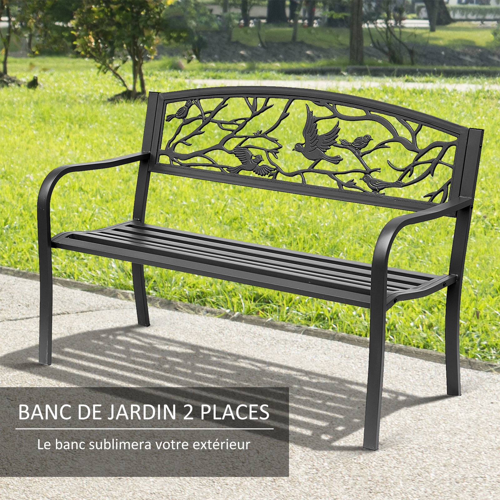 ComfortXL - Banc de jardin métal époxy pour terrasse et balcon assise à lattes 127cm noir - ComfortXL Outdoor Living - Image 6