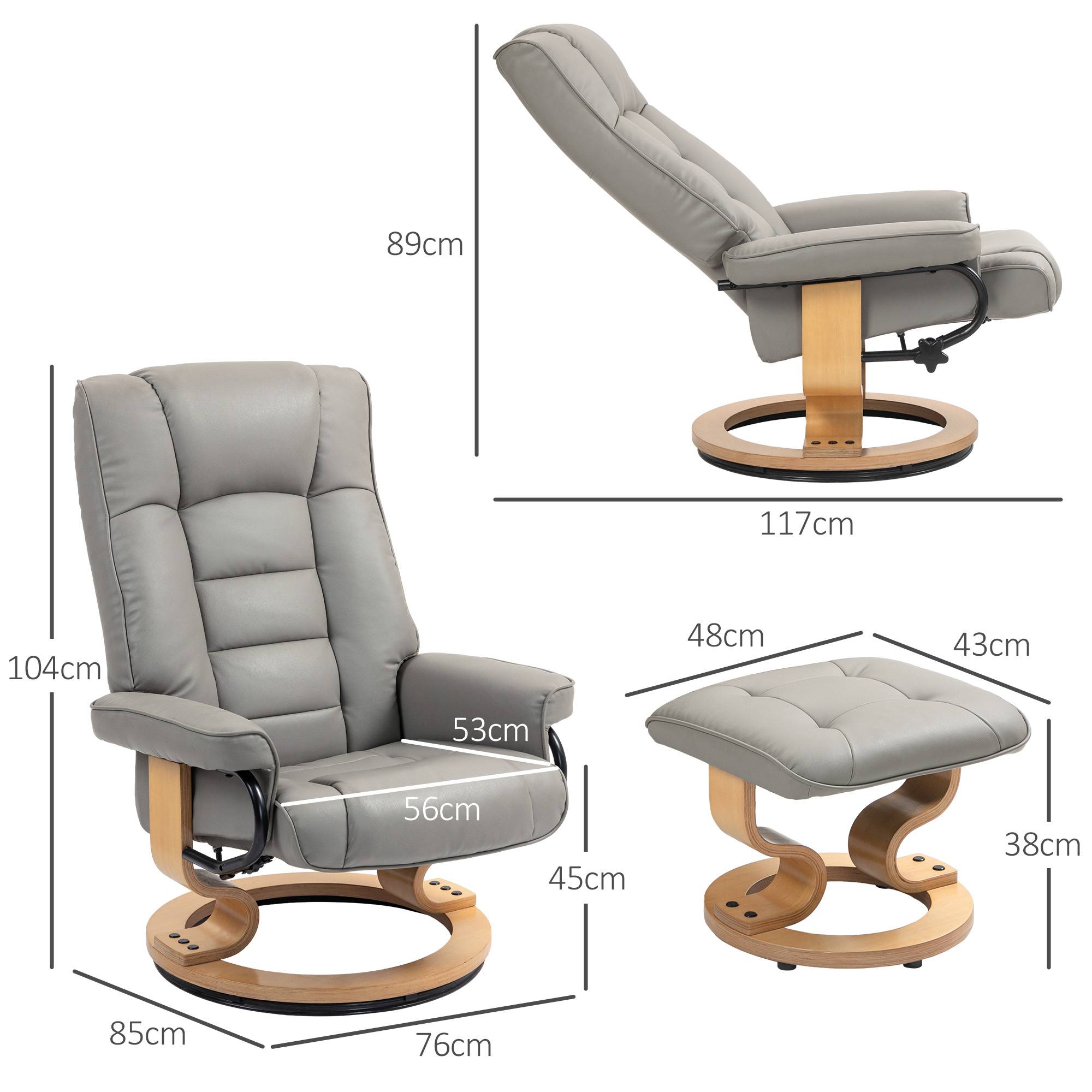 Fauteuil de relaxation inclinable avec repose-pied, pivotant, cadre en bois , revêtement synthétique gris - Image 5