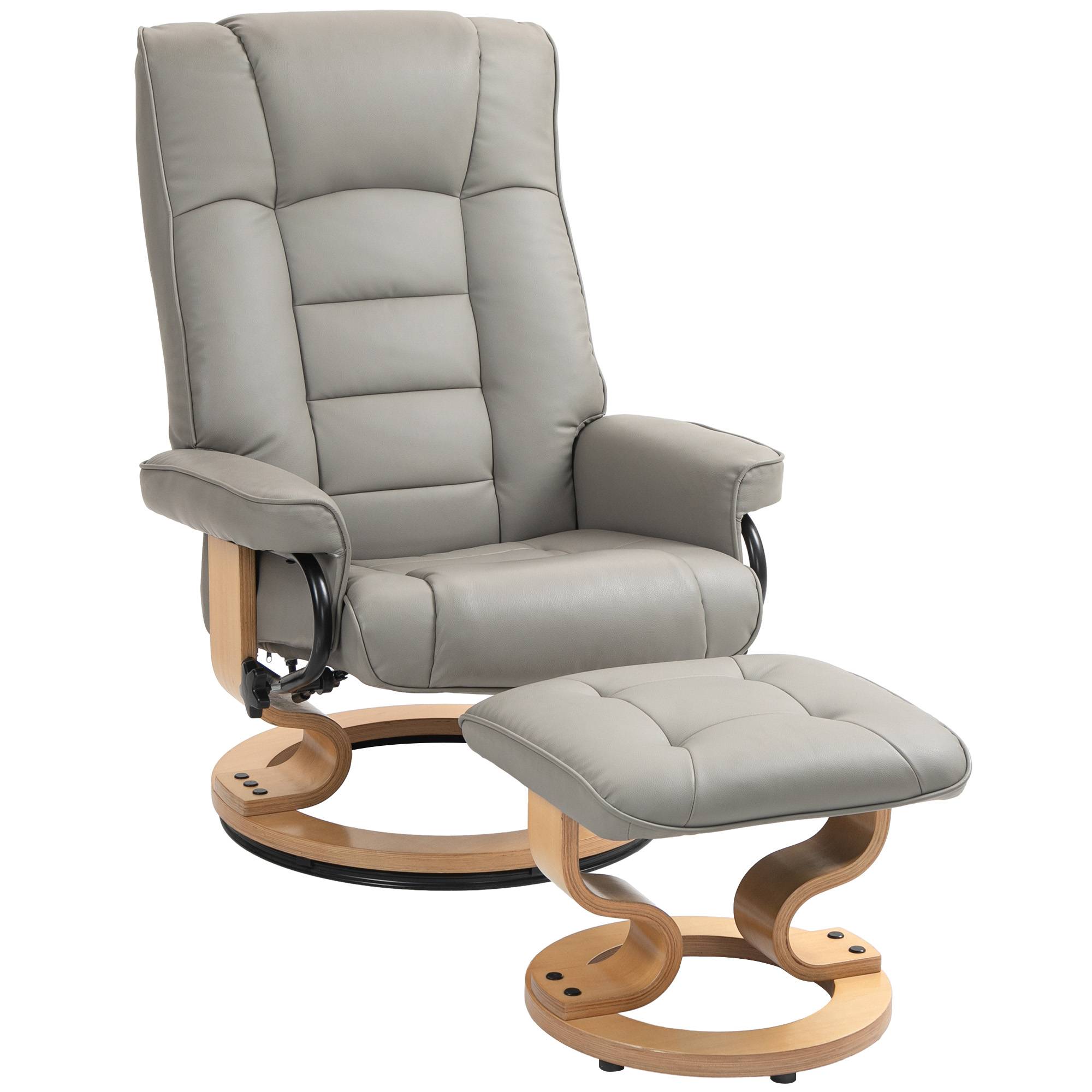 Fauteuil de relaxation inclinable avec repose-pied, pivotant, cadre en bois , revêtement synthétique gris - Image 2