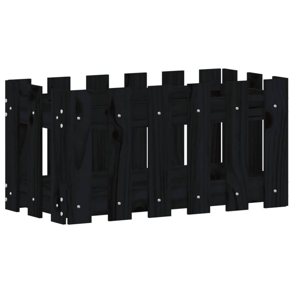 PANGIVO - Jardinière avec design de clôture noir 60 x 30 x 30 cm bois de pin massif - PANGIVO - Image 2