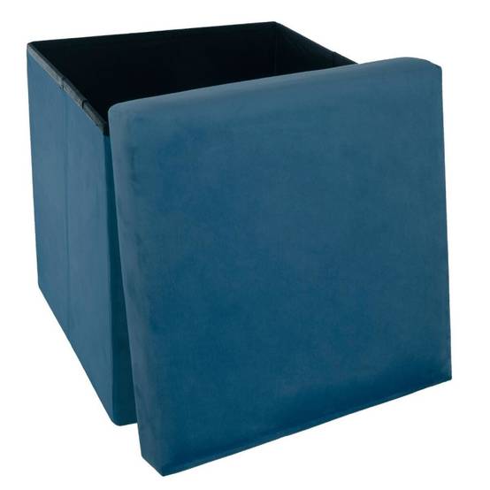 Pouf pliant en velours bleu Tess Atmosphera - Image 2
