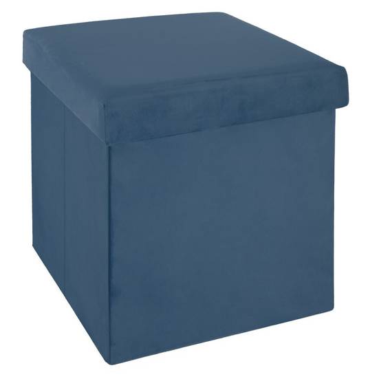 Pouf pliant en velours bleu Tess Atmosphera - Image 1