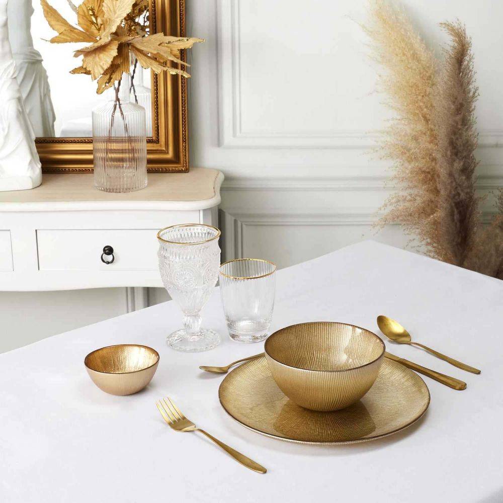 The Home Deco Factory - Assiette dorée en verre Royal (Lot de 6) Assiette plate - 21 cm - Imagen 2