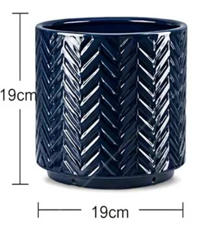 ComfortXL - Pot de fleurs en céramique bleu marine brillant Ø19 cm intérieur balcon jardin avec trou de drainage - Image 3