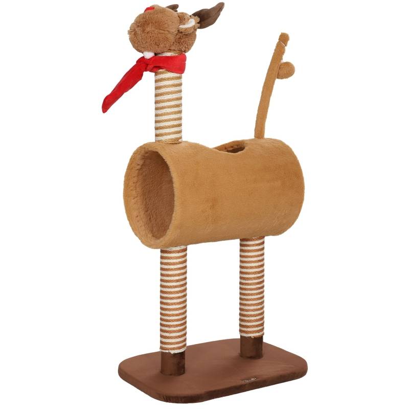 Arbre à chat de 98 cm, motif cerf, avec grotte, balle et poteaux en jute marron - Image 8