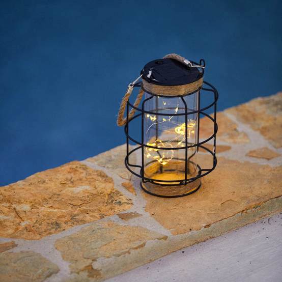 Lumisky - Lanterne solaire décorative LIGHTHOUSE Bois Corde H20cm - Imagen 2