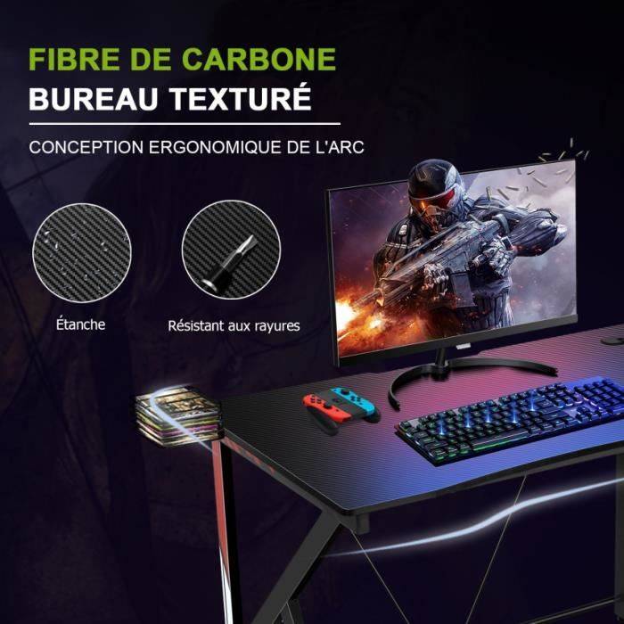 bureau gamer bureau de jeu pour gaming avec stockage vidéo, porte-gobelet - Image 3