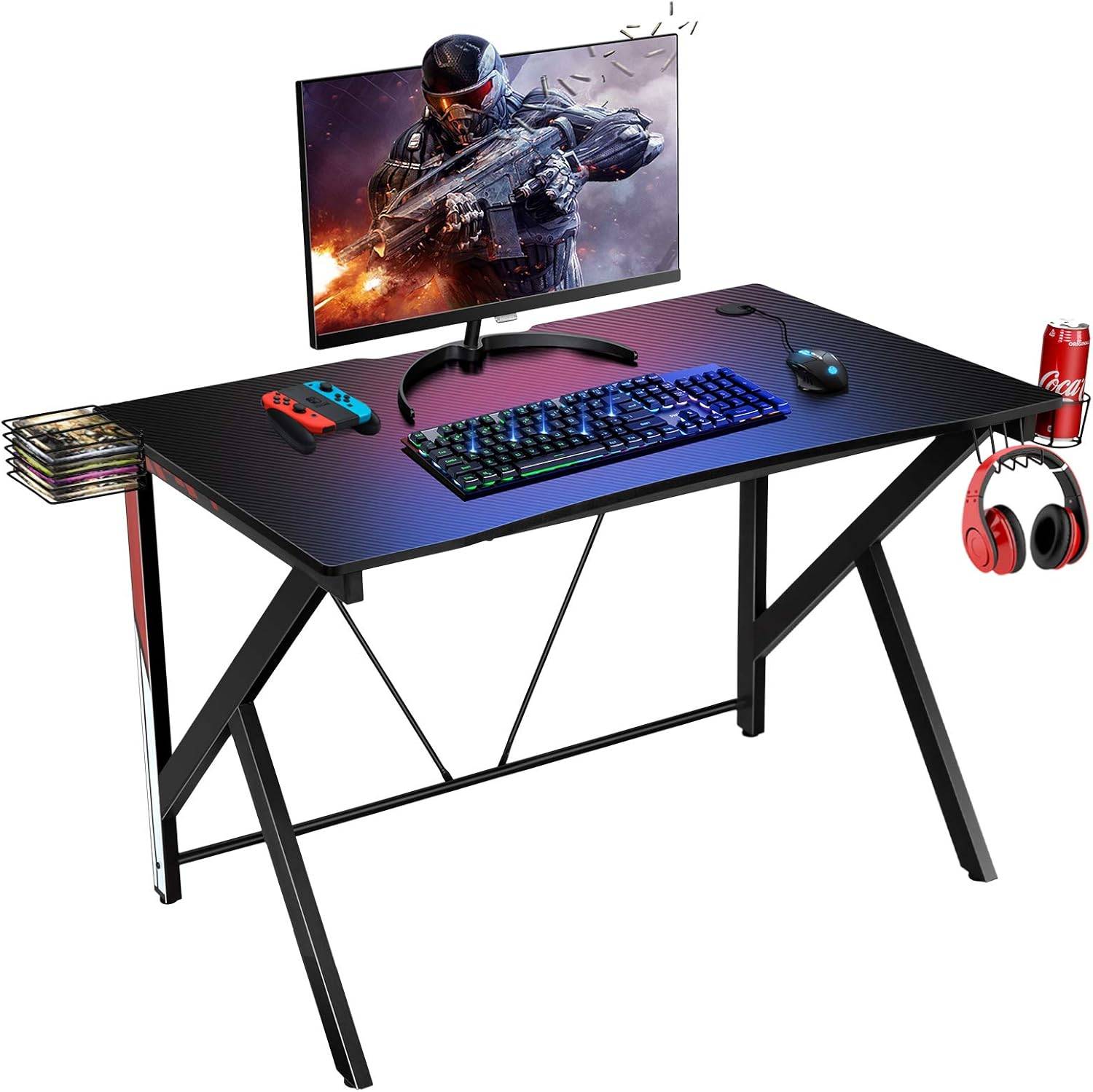 bureau gamer bureau de jeu pour gaming avec stockage vidéo, porte-gobelet - Image 5