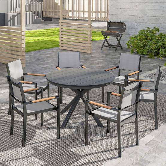 Table à manger ronde en aluminium pour repas convivial séchage rapide Ø118cm noir - ComfortXL Outdoor Living - Image 4