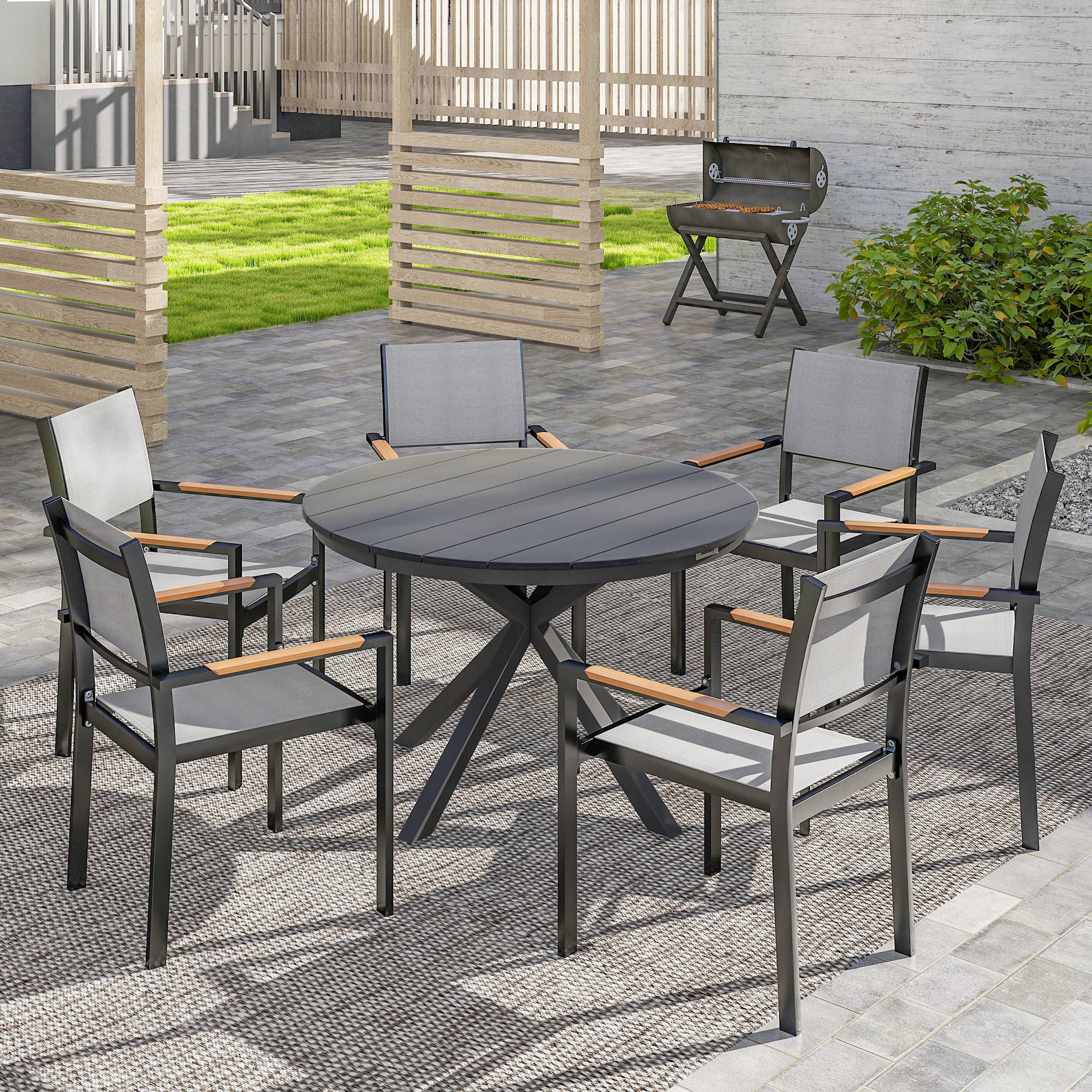 Table à manger ronde en aluminium pour repas convivial séchage rapide Ø118cm noir - ComfortXL Outdoor Living - Image 4