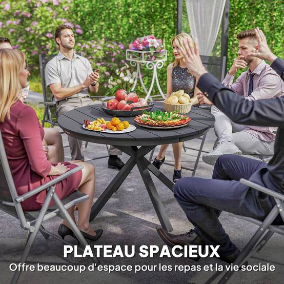 Table à manger ronde en aluminium pour repas convivial séchage rapide Ø118cm noir - ComfortXL Outdoor Living - Image 6