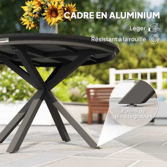 Table à manger ronde en aluminium pour repas convivial séchage rapide Ø118cm noir - ComfortXL Outdoor Living - Image 9