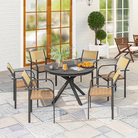 Table à manger ronde en aluminium pour repas convivial séchage rapide Ø118cm noir - ComfortXL Outdoor Living - Image 3