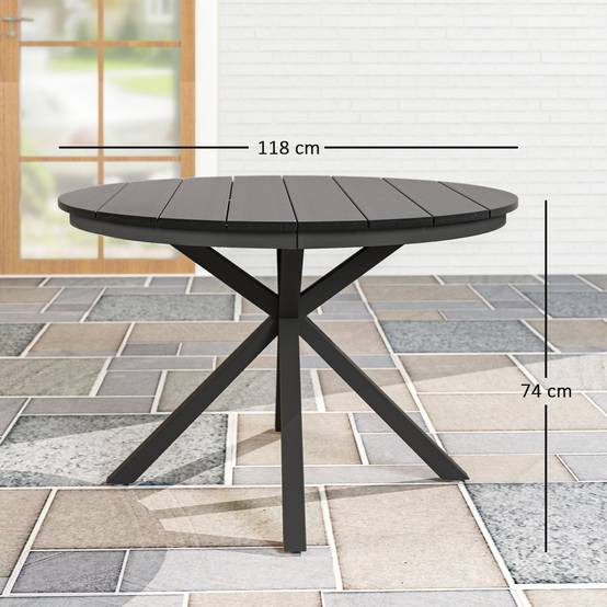 Table à manger ronde en aluminium pour repas convivial séchage rapide Ø118cm noir - ComfortXL Outdoor Living - Image 5