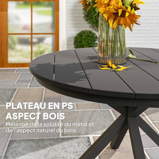 Table à manger ronde en aluminium pour repas convivial séchage rapide Ø118cm noir - ComfortXL Outdoor Living - Image 8