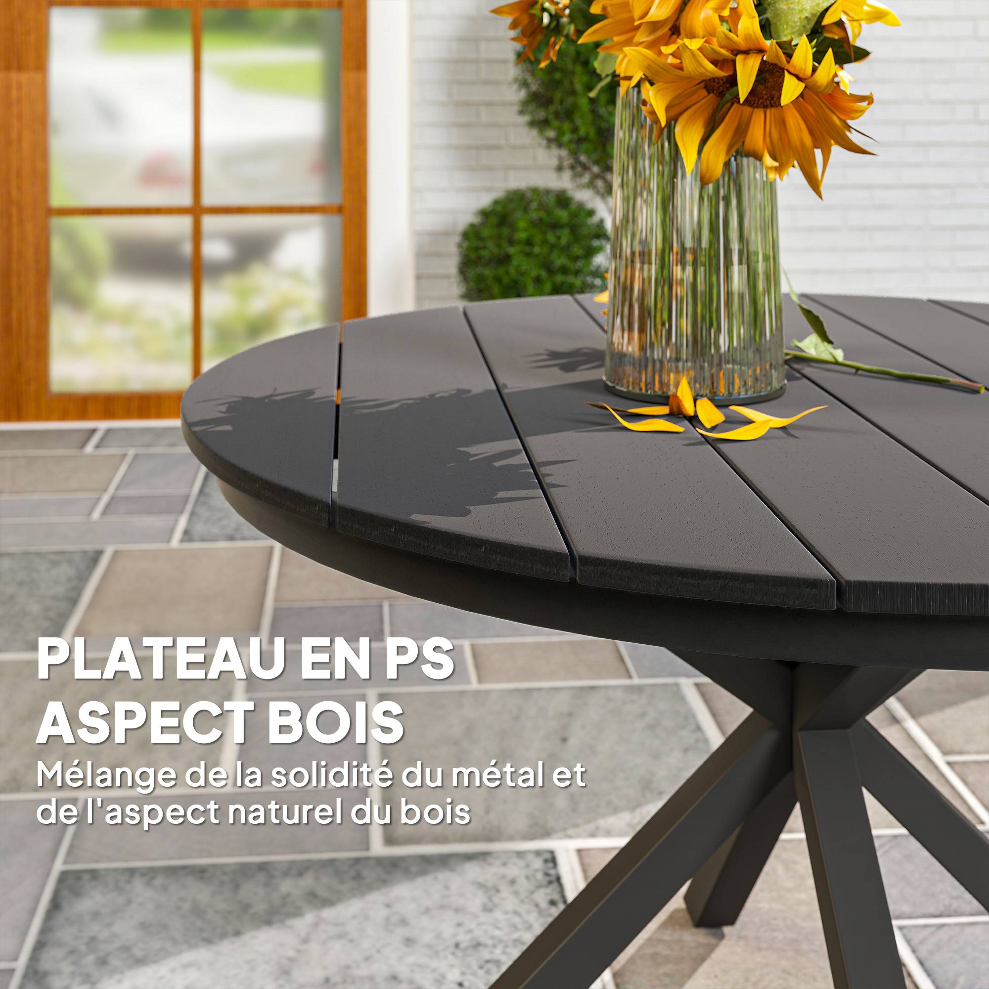 Table à manger ronde en aluminium pour repas convivial séchage rapide Ø118cm noir - ComfortXL Outdoor Living - Image 8