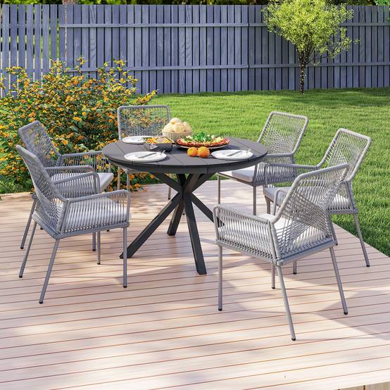 Table à manger ronde en aluminium pour repas convivial séchage rapide Ø118cm noir - ComfortXL Outdoor Living - Image 10