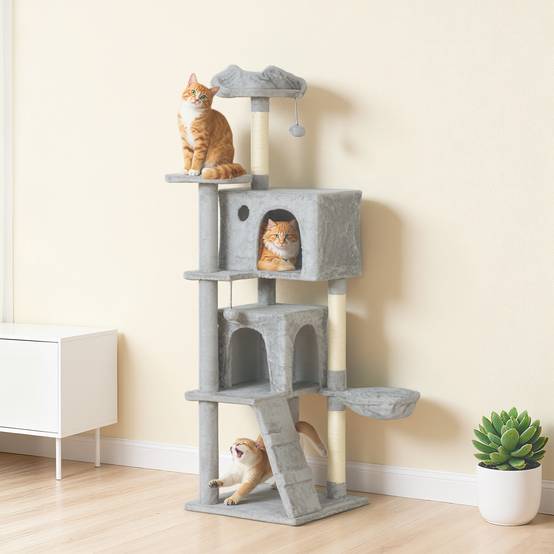 Arbre à chat sisal et peluche gris 48 x 48 x 160 cm - PANGIVO - Image 4