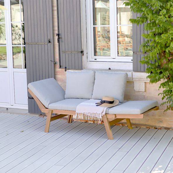 Beau Rivage - Banquette modulable MOLA en bois d'acacia coussins gris clair chiné Beau Rivage - Imagen 2