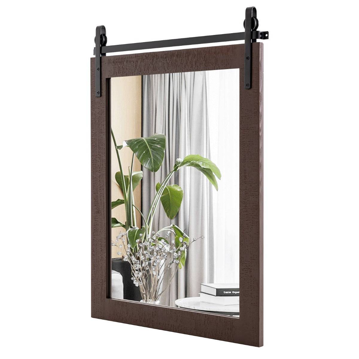 Helloshop26 - Miroir mural rectangulaire 76 x 56 cm miroir de courtoisie style rustique avec cadre en bois massif noir en noyer