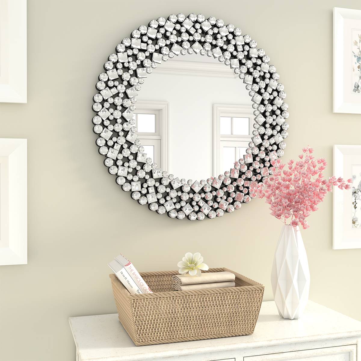 ComfortXL - Miroir Mural Rond Eclat Diamant Design Moderne Salon 86cm Argent - ComfortXL Outdoor Living - Image 6