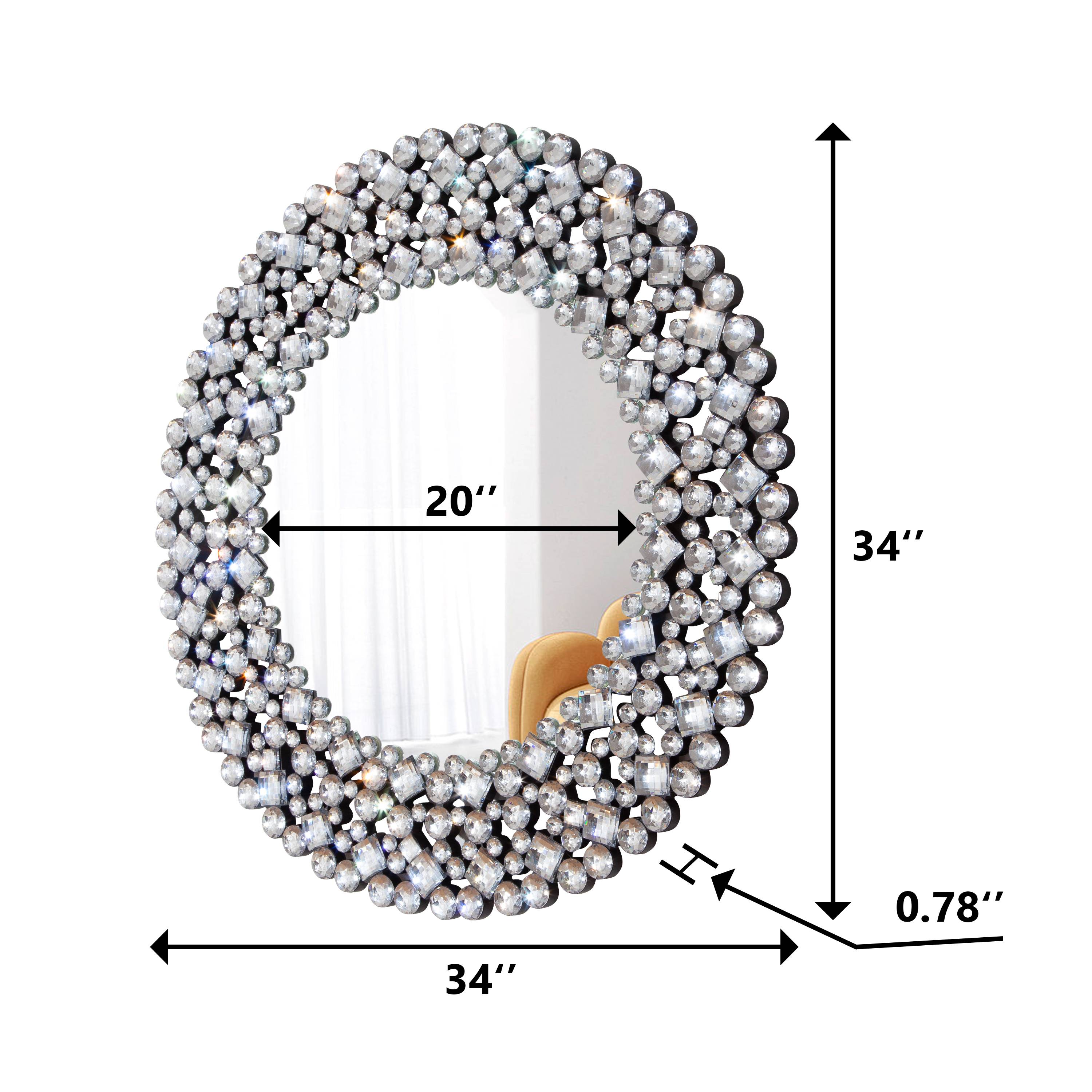 ComfortXL - Miroir Mural Rond Eclat Diamant Design Moderne Salon 86cm Argent - ComfortXL Outdoor Living - Image 3