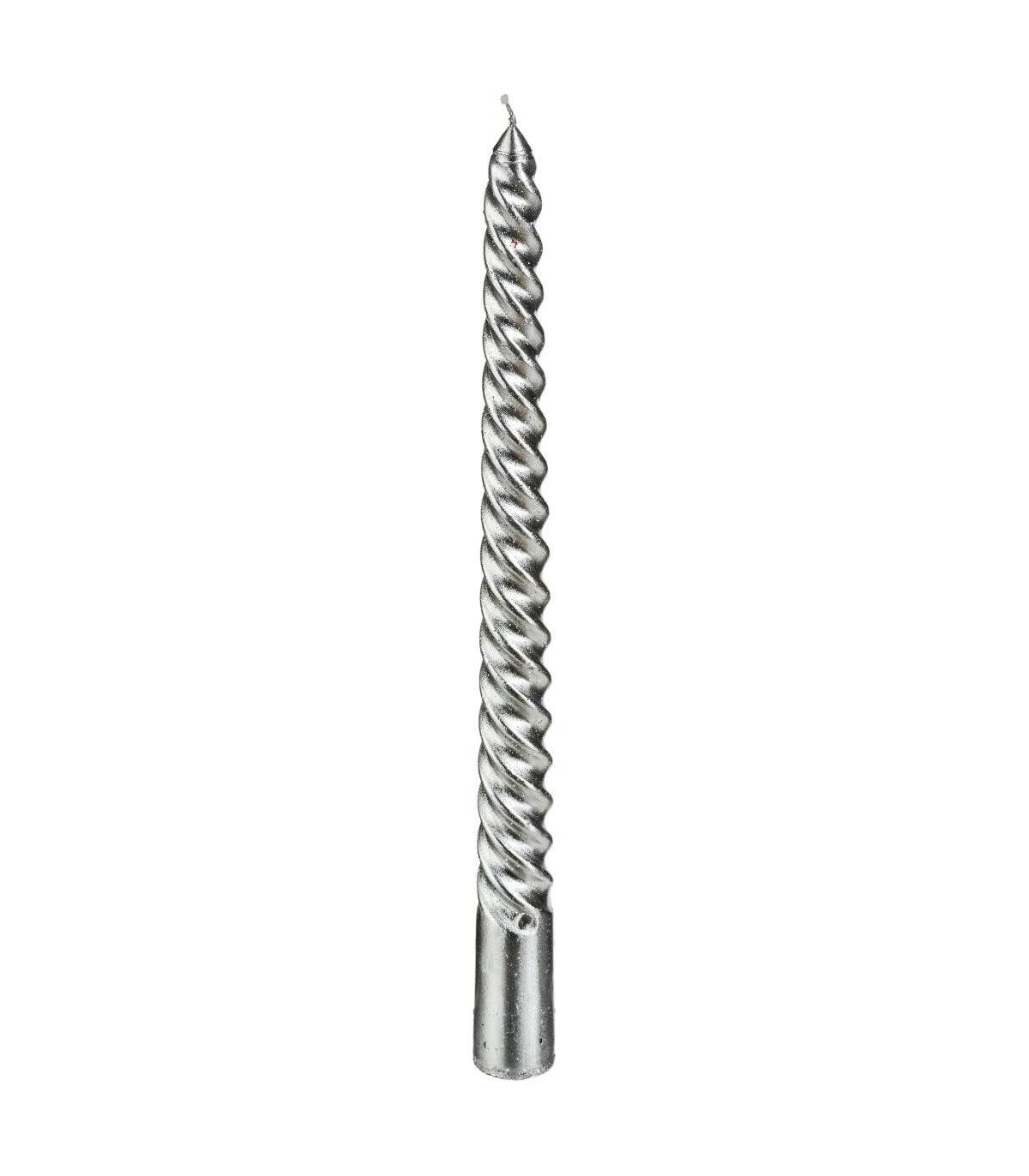 Lot de 4 Bougies Bâtons pailleté et twisté Argent H 25 cm - Image 3