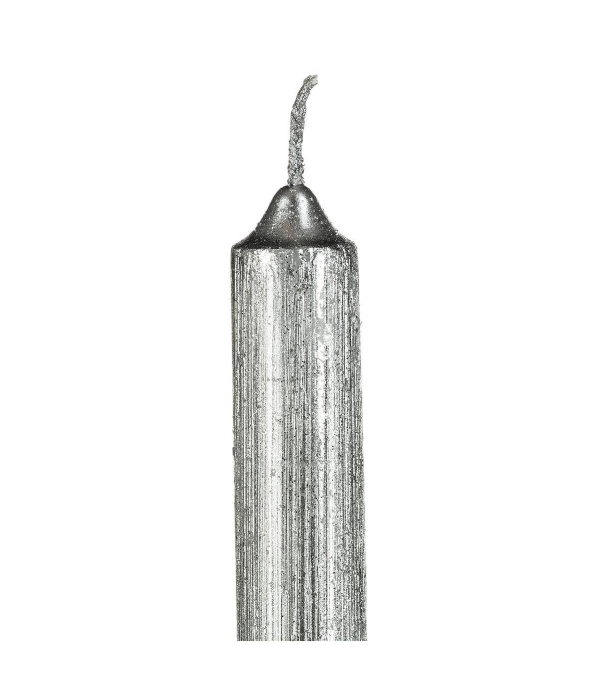 Lot de 4 Bougies Bâtons pailleté et twisté Argent H 25 cm - Image 6