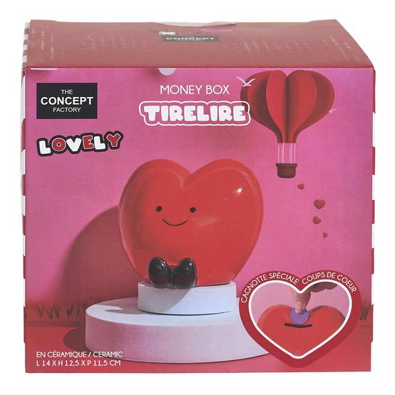 The Concept Factory - Tirelire Déco Cœur "Kawaii" 14cm Rouge - Image 5