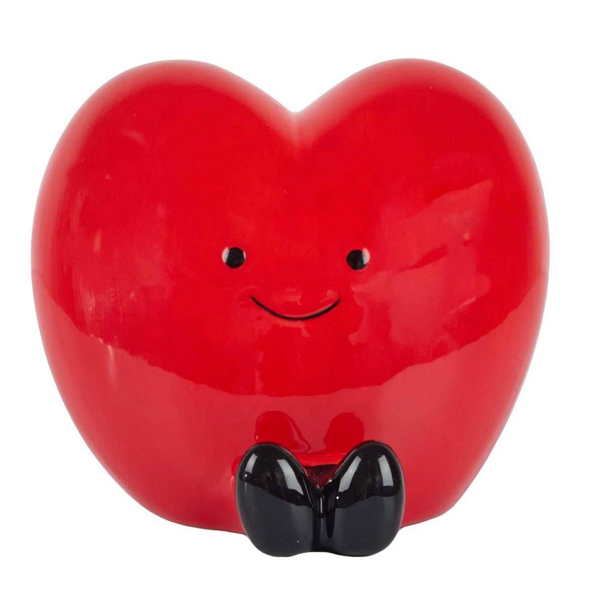 The Concept Factory - Tirelire Déco Cœur "Kawaii" 14cm Rouge - Image 1