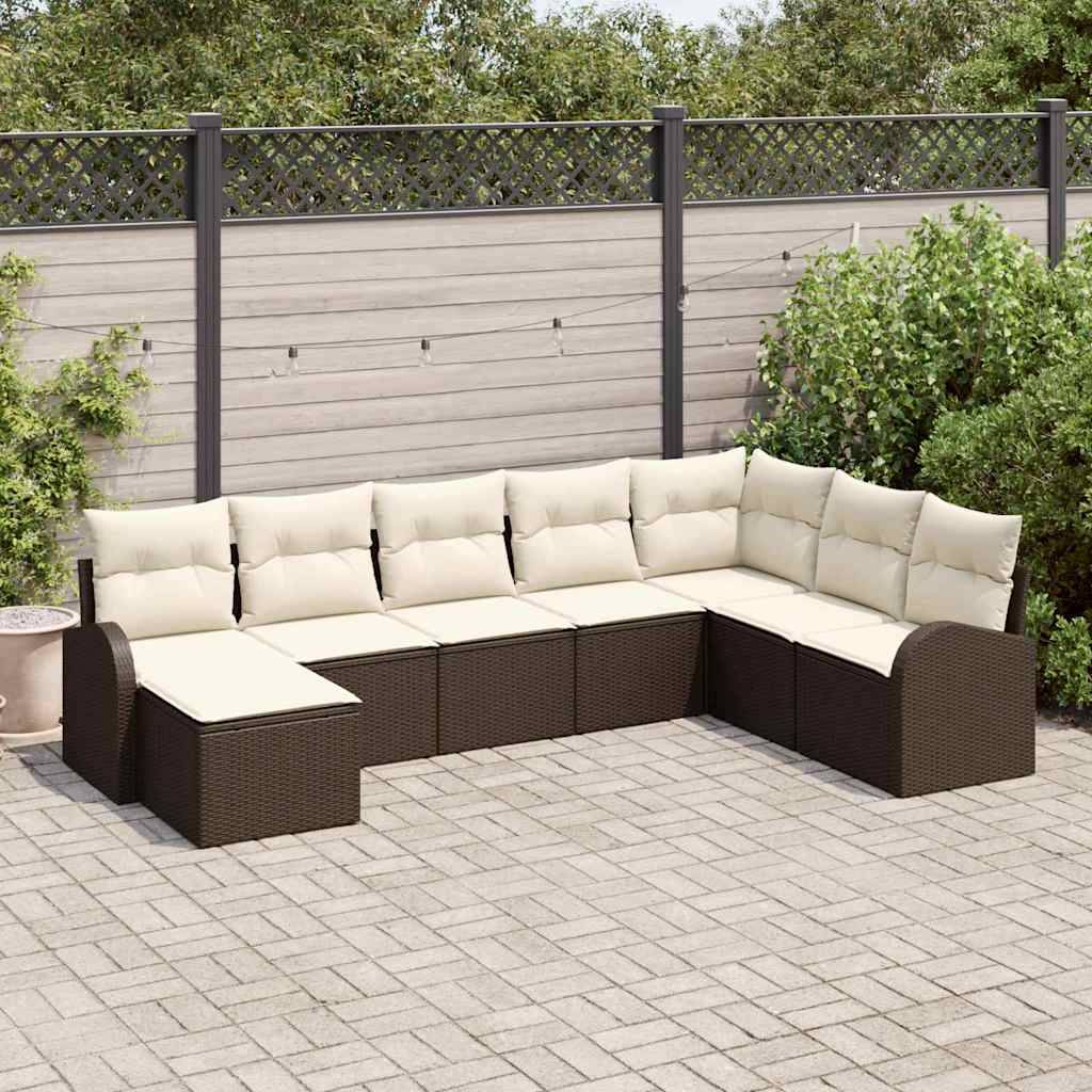Salon de jardin 8 places en résine tressée et acier pour terrasse Marron et blanc – ComfortXL Outdoor Living - Image 1