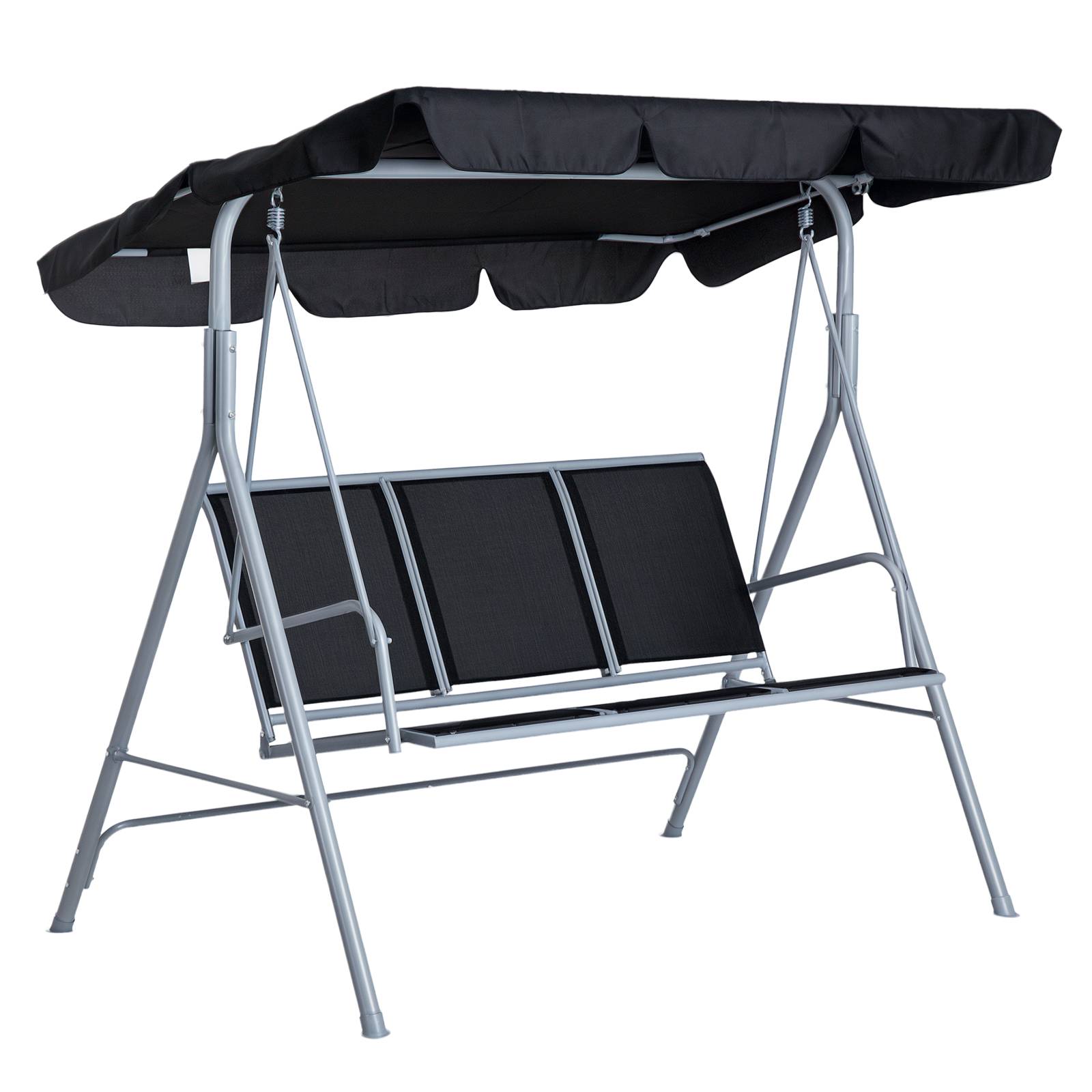 Balancelle de jardin métal 3 places terrasse toit pare-soleil réglable noir 171x108x154cm - ComfortXL Outdoor Living
