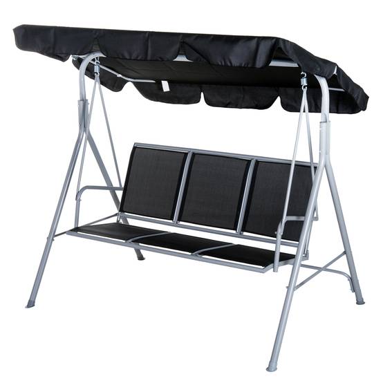 Balancelle de jardin métal 3 places terrasse toit pare-soleil réglable noir 171x108x154cm - ComfortXL Outdoor Living - Image 2